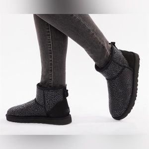 UGG CLASSIC MINI BLACK SPARKLY SHEARLING LINED BOOT